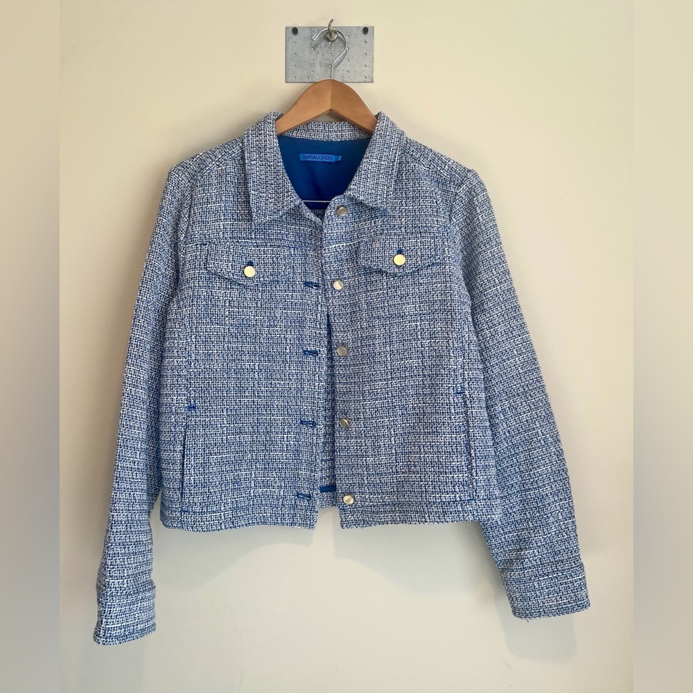 J.Mclaughlin Colby Blue Tweed Linen-Blend Jacket Size Large Preppy Old Money